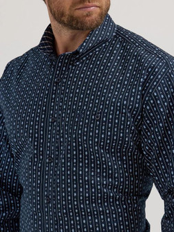 WRANGLER Wrangler Men's Navy Arrowhead Print George Strait Button Down Shirt 