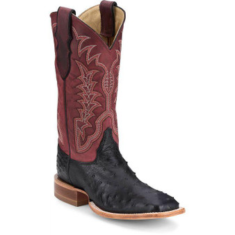 JUSTIN Justin Men's Shadow Black Chisolm Full Quill Ostrich Square Toe Cowboy Boot 