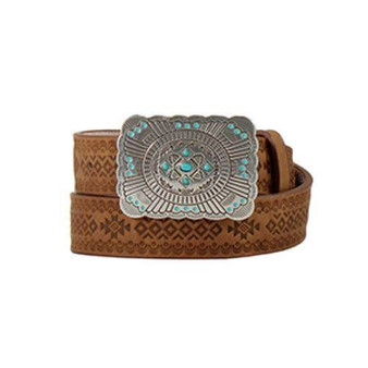 M & F Ariat M&F Girl's Brown Southwest Embossed Western Belt 