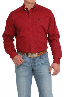 CINCH Cinch Men's Red Geometric Print Button Down Shirt  CINCH Cinch Men's Red Geometric Print Button Down Shirt