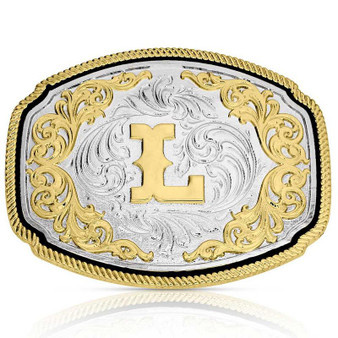 MONTANA SILVERSMITH Montana Silversmiths Silver Engraved Gold Western "L" Initial Buckle 