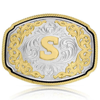 MONTANA SILVERSMITH Montana Silversmiths Silver Engraved Gold Western "S" Initial Buckle 