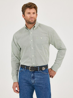 WRANGLER Wrangler Men's Green Geo Print Western Tall Shirt 