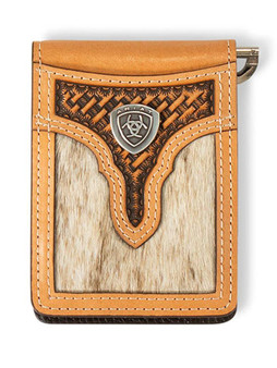 M & F Ariat M&F Western Men's Natural Bifold Money Clip Leather Wallet 