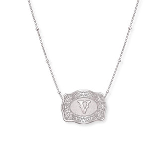 SPUR WEST SpurWest Silver Initial "V" Mini Belt Buckle Necklace 