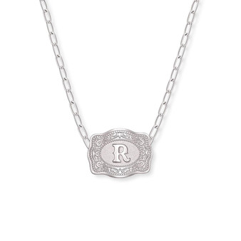 SPUR WEST SpurWest Silver Initial "R" Paperclip Chain Mini Belt Buckle Necklace 