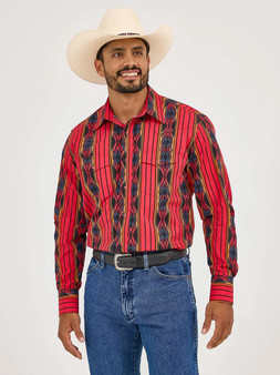 WRANGLER Wrangler Men's Amaranth Checotah Western Snap Printed Tall Shirt 