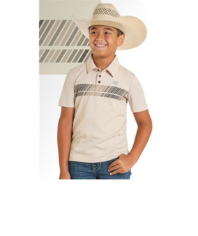 PANHANDLE SLIM Rock & Roll Denim Boy's Natural Border Printed Polo 