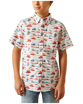 ARIAT Ariat Boy's White Desert Print Button Down Western Shirt 