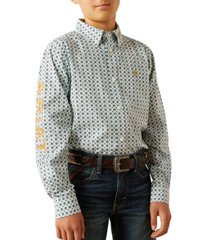 ARIAT Ariat Boy's Blue & Brown Franklin Classic Fit Button Down Shirt 