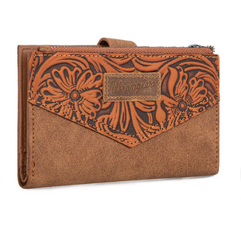 MONTANA WEST Wrangler Montana West Women's Brown Floral Tooled Card Holder Bi-Fold Wallet 