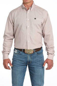 CINCH Cinch Men's Pink Basketweave Print Button Down Western Shirt 