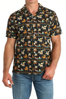 CINCH Cinch Men's Black Funny Farm Camp Shirt 