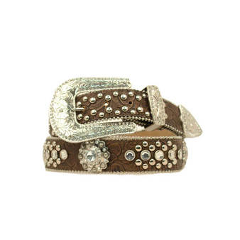 M & F Nocona Blazin Roxx Women's Brown Crystals Conchos Leather Belt 