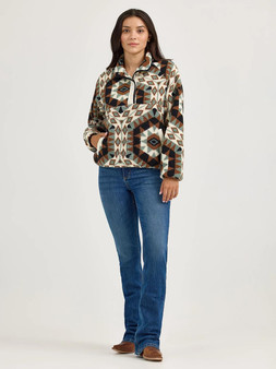 WRANGLER Wrangler Women's Green Retro Half Snap Sherpa Pullover 