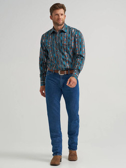 WRANGLER Wrangler Men's Turquoise Crimson Checotah Western Snap Printed Shirt 