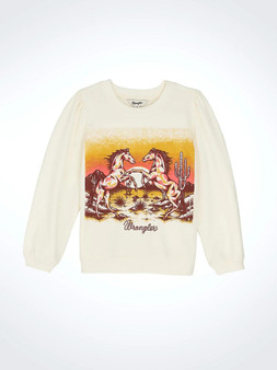 WRANGLER Wrangler Girl's Horse White Graphic Puff Sleeve Pullover 