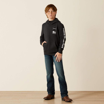 ARIAT Ariat Boy's Charcoal Heather Sponsor Patriot Graphic Hoodie 