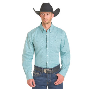 PANHANDLE SLIM Rock & Roll Denim Men's White Geo Print Button Down Shirt 