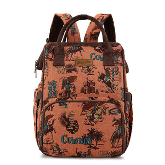 MONTANA WEST Montana West Wrangler Dark Brown Vintage Retro Cowboy Cool Print Backpack 