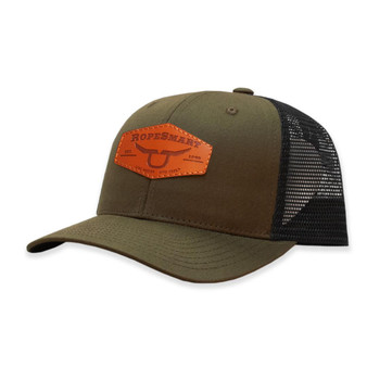 ROPESMART Ropesmart Military Green & Black Leather Solo Steer Diamond Patch Cap 