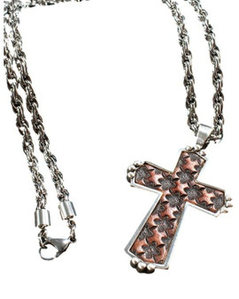 M & F M&F Western Silver Strike Men's Silver & Brown Cross Chain Western Necklace 