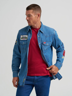 WRANGLER Wrangler Coors Men's Stonewash Blue Denim Western Shirt 
