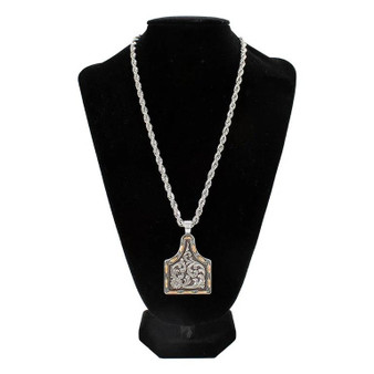M & F M&F Western Men's Silver Strike Ear Tag Copper Buck Lace Necklace 