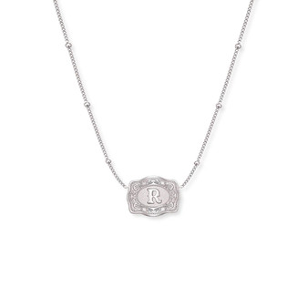 SPUR WEST SpurWest Silver Ultra Mini Belt Buckle Initial "R" Necklace 