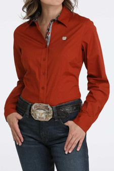 CINCH Cinch Women's Red Solid Button Down Western Shirt 