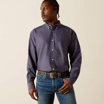 ARIAT Ariat Men's Navy Wrinkle Free Solid Pinpoint Oxford Classic Fit Shirt 