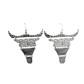 M&F Western Silver Strike Women's Silver Western Cow Skull Earrings