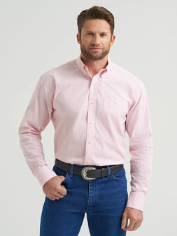 WRANGLER Wrangler Men's Pink Ministripe Bucking Cancer Button Down Shirt 