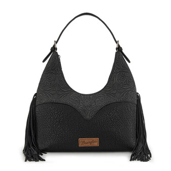 MONTANA WEST Montana West Wrangler Women's Black Fringe Floral Tooled Hobo Bag 