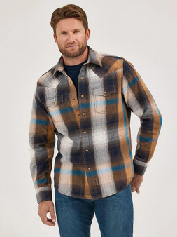 WRANGLER Wrangler Men's Bold Brown Retro Western Snap Plaid Shirt 
