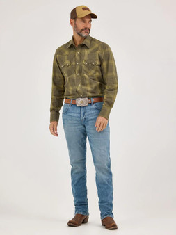 WRANGLER Wrangler Men's Truly Blue Retro Sawtooth Snap Pocket Western Shirt 