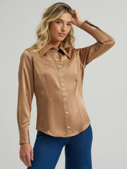 WRANGLER Wrangler Women's Gold Lainey Wilson Satin Button Up Shirt 