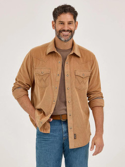 WRANGLER Wrangler Men's Sandy Brown Retro Premium Western Snap Corduroy Shirt 