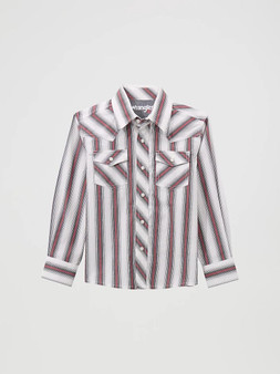 WRANGLER Wrangler Boy's Brushpopper Red Stripe Advanced Comfort Western Print Shirt 
