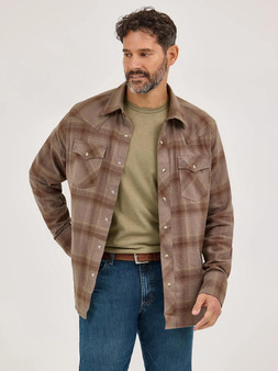 WRANGLER Wrangler Men's Clay Brown Retro Flannel Western Snap Plaid Shirt 