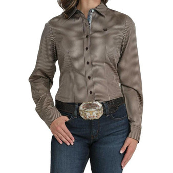 CINCH Cinch Women's Brown Stripe Button Down Shirt 