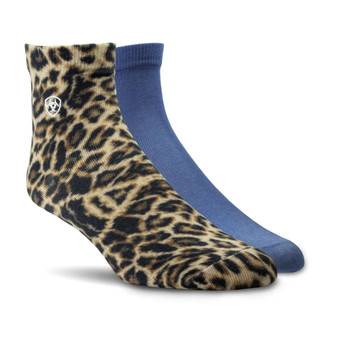 NESTER HOSIERY Ariat Women's Leopard & Blue Wild Thing Ankle Socks (Pack of 2) 