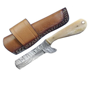 Western Fashion Accessori Circle SH Natural Bone Damascus Steel Castration Knife With Sheath  Western Fashion Accessori Circle SH Natural Bone Damascus Steel Castration Knife With Sheath