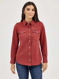 WRANGLER Wrangler Women's Rusty Red Colorwash Slim Western Snap Shirt 