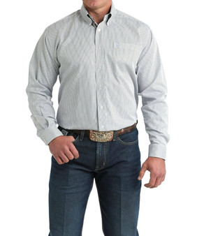 CINCH Cinch Men's White & Black Stripe Print Button Down Western Shirt 