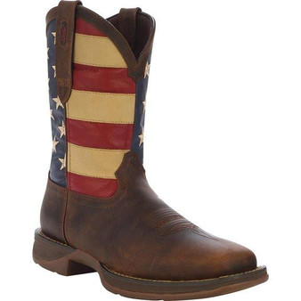 DURANGO COWBOY BOOTS Durango Men's Brown Rebel Patriotic Pull On Western USA Flag Cowboy Boot 
