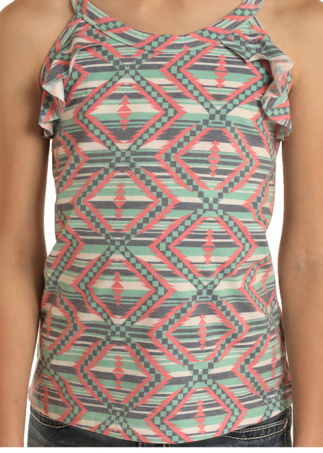 CRUEL GIRLS  Girl's Aztec Cow Print Tank - Light Blue