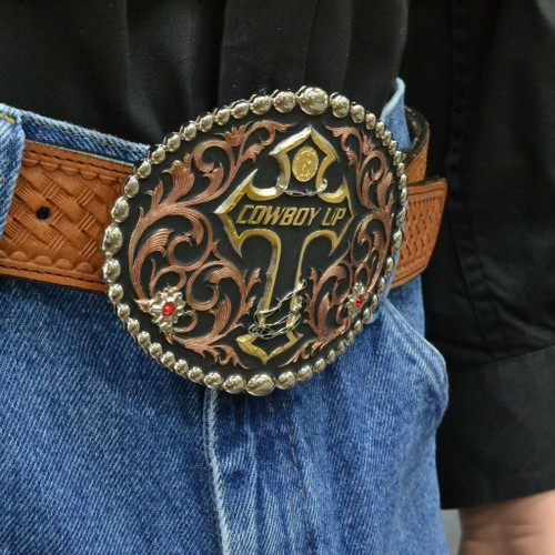 Montana Silversmiths Tri Color Cowboy Up Western Belt Buckle