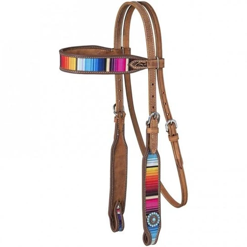 Tough 1 Silver Royal Light Oil Serape Browband Leather Headstall