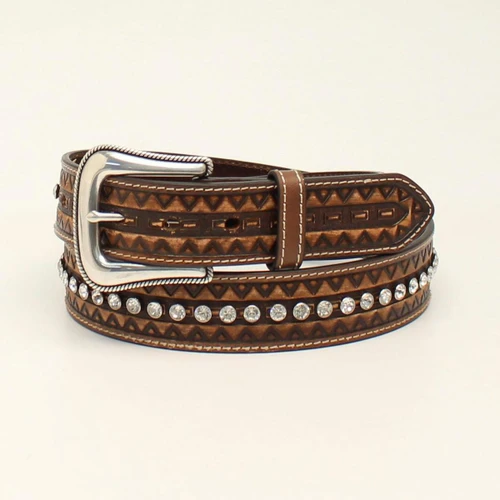 M&F Western Ariat Women's Zig Zag Edge Brown Leather Belt
